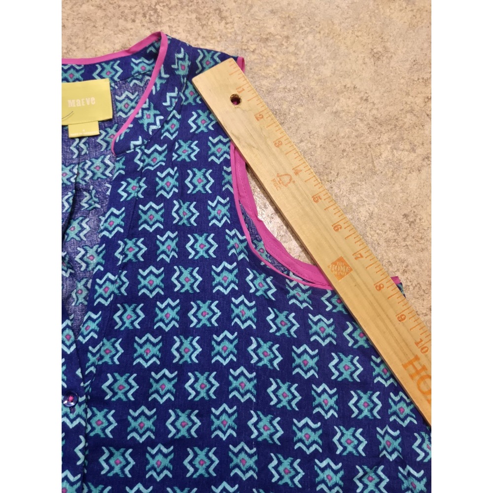 Maeve Anthropologie Ada Swing Blouse Women's 4 Blue Pink Aztec Sleeveless - Picture 9 of 10